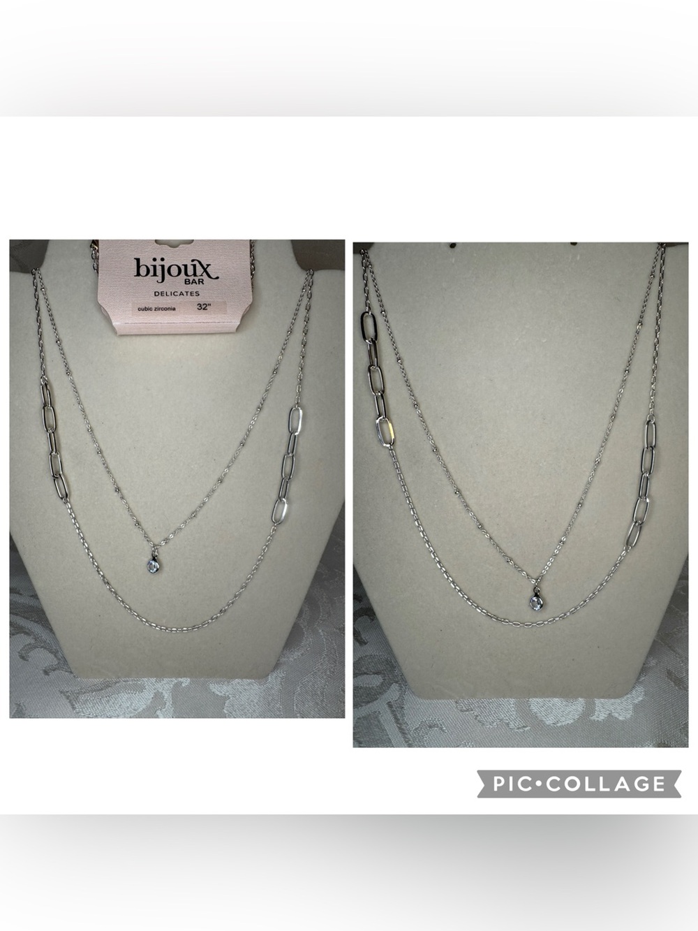NWT Bijoux Bar Silver-Tone Layered Necklace with Crystal Pendant
